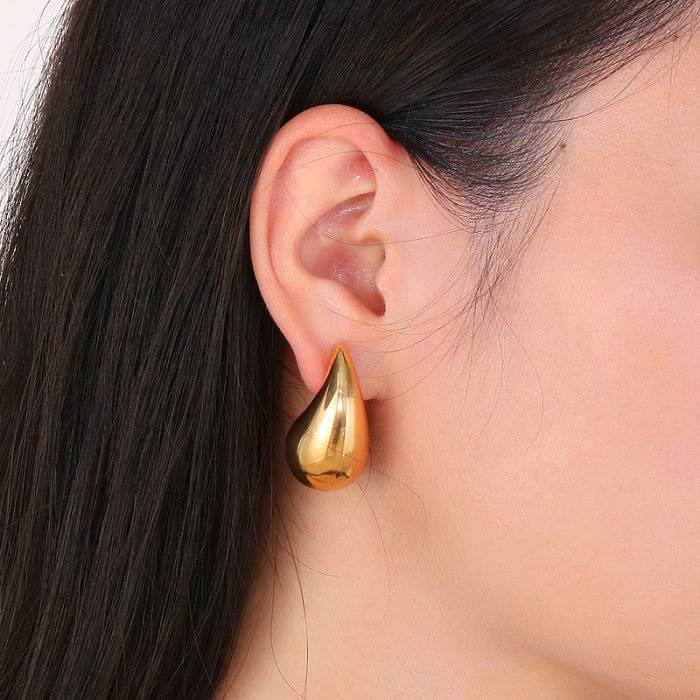 1 Pair Modern Style Water Droplets Plating Stainless Steel  18K Gold Plated Ear Studs