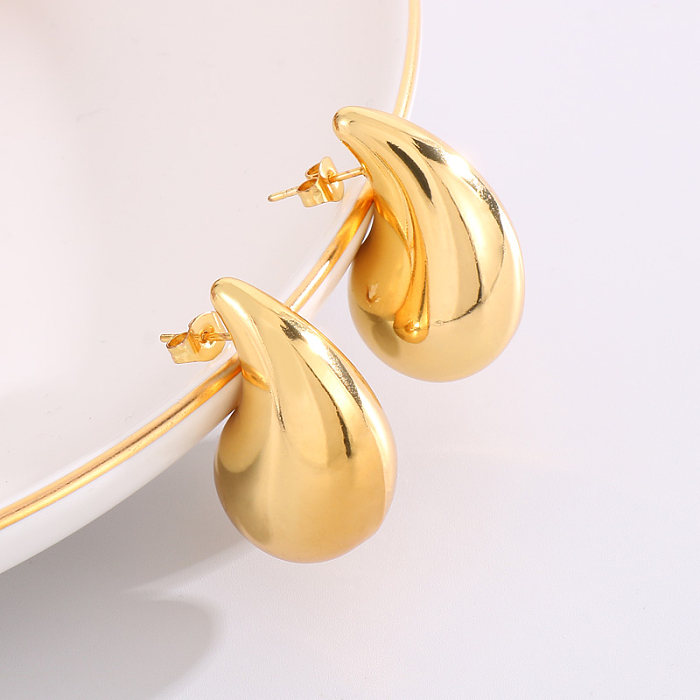 1 Pair Modern Style Water Droplets Plating Stainless Steel  18K Gold Plated Ear Studs