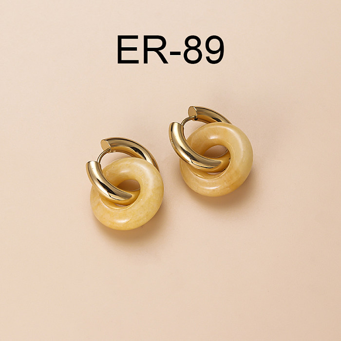 Geometrische Vintage-Stil-Tropfenohrringe aus Edelstahl mit Naturstein-Perlen-Zirkon-Beschichtung, 1 Paar