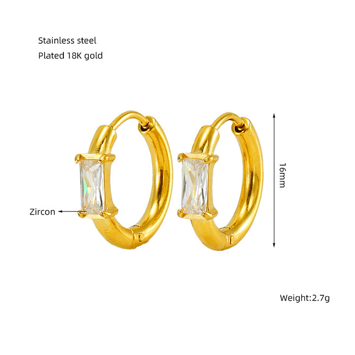 1 Paar elegante Retro-Ohrringe mit rechteckiger Beschichtung und Inlay aus Edelstahl mit Zirkon und 18-Karat-Vergoldung
