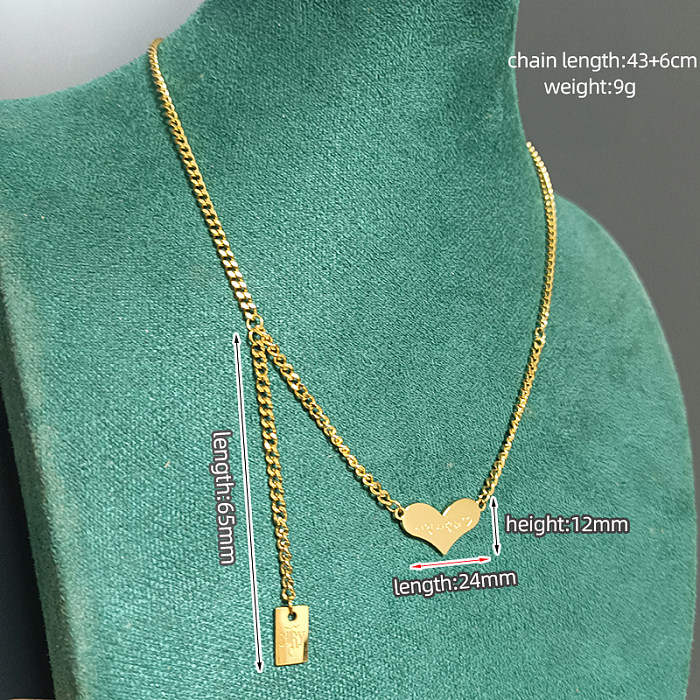 Collier pendentif plaqué or 18 carats, style simple, en forme de cœur, en acier inoxydable, placage de polissage