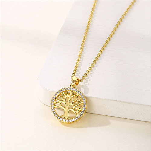 1 Piece Fashion Tree Stainless Steel  Stainless Steel Plating Inlay Zircon Pendant Necklace