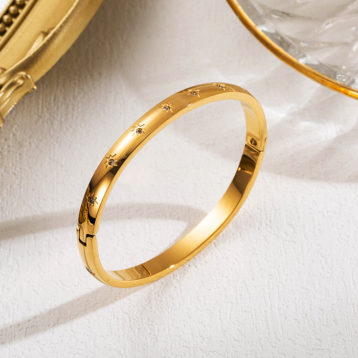 Atacado elegante redondo quadrado formato de coração em aço inoxidável pulseira de zircão banhado a ouro