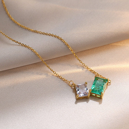 Modern Style Simple Style Color Block Rectangle Stainless Steel Inlay Zircon Pendants Pendant Necklace