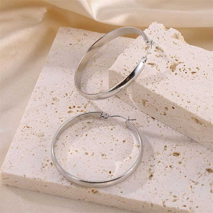 1 Pair Baroque Style Simple Style Round Polishing Plating Stainless Steel  18K Gold Plated Hoop Earrings