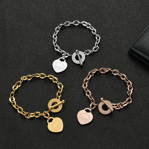 1 peça pulseiras embutidas de aço inoxidável em forma de coração com letras em estilo simples