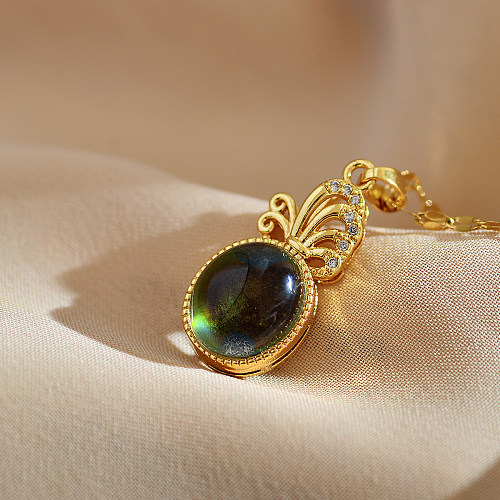 IG Style Simple Style Oval Stainless Steel Copper Plating Inlay Zircon Pendant Necklace