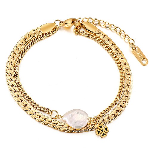Shell Double-layer Splicing Chain Stainless Steel Adjustable Bracelet Wholesale jewelry