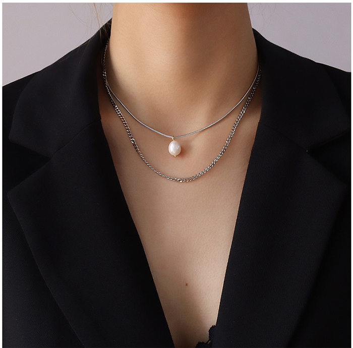 European And American Three-layer Irregular Pendant Freshwater Pearl Sweater Chain