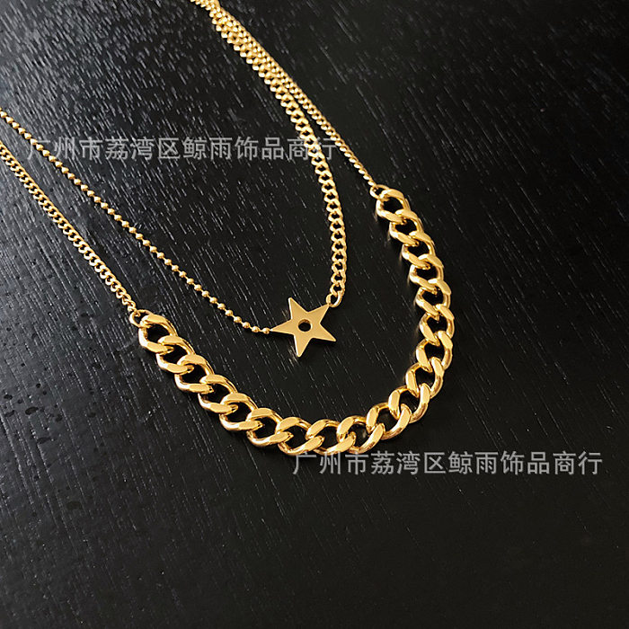 Double-layer Chain Star Five-pointed Star Necklace Clavicle Chain Titanium Steel