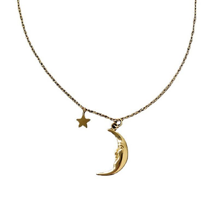 Collier rétro en titane, croissant de lune, étoile, 18K, vente en gros de bijoux