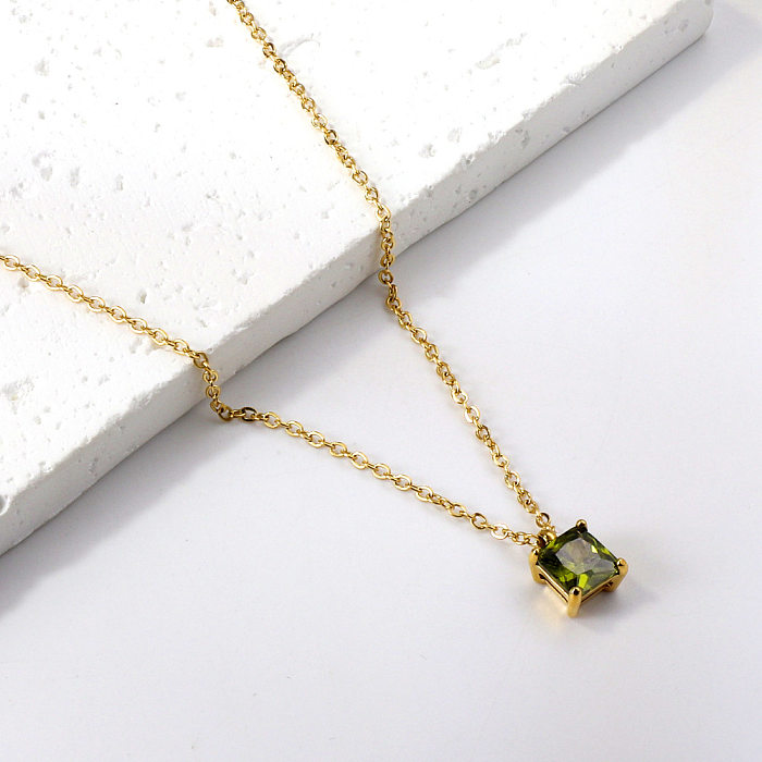 IG Style Square Stainless Steel  Plating Inlay Rhinestones Gold Plated Pendant Necklace