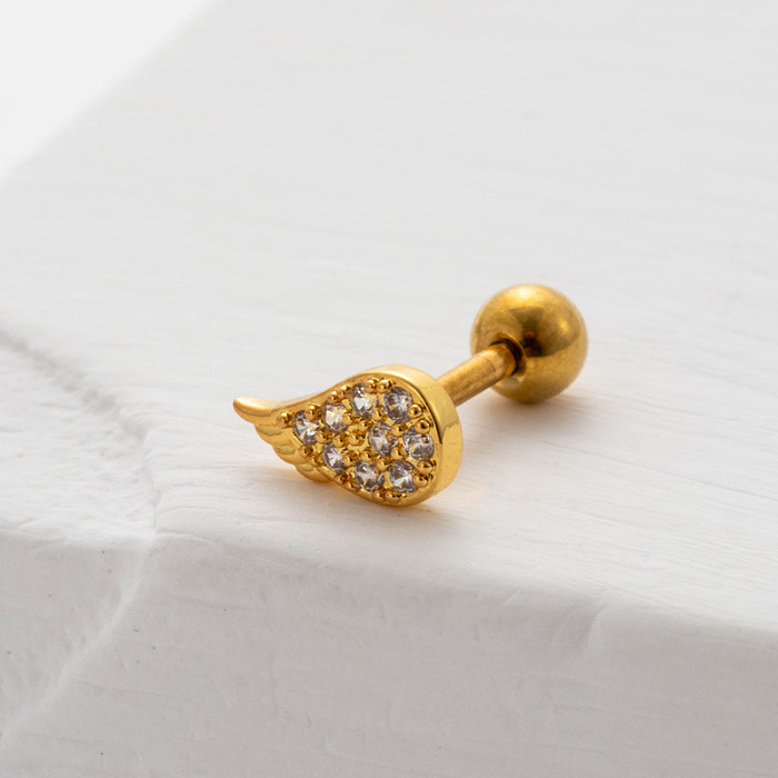 1 peça doce estilo simples asas geométricas borboleta chapeamento incrustação de aço inoxidável zircão 18K brincos de cartilagem banhados a ouro
