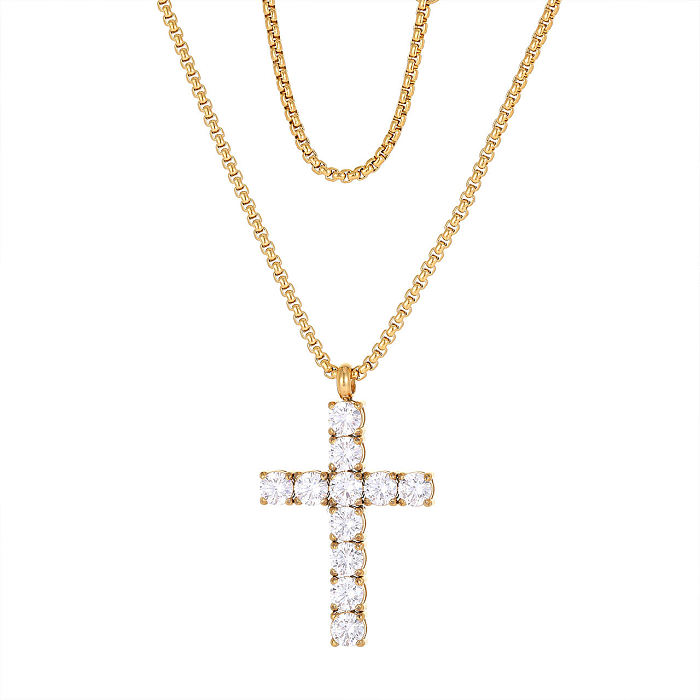 Fashion Cross Stainless Steel Plating Zircon Pendant Necklace 1 Piece