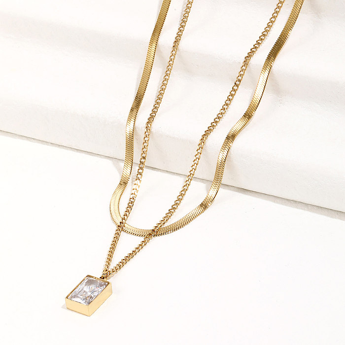 Stainless Steel Plated 14K Golden Fashion White Zircon Double Layer Necklace