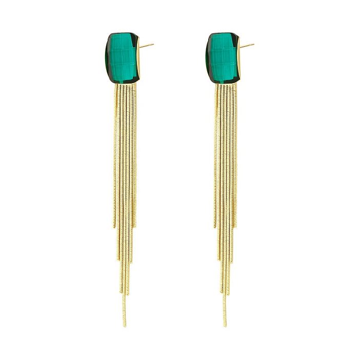 1 Pair Classic Style Tassel Plating Inlay Stainless Steel  Zircon Gold Plated Drop Earrings