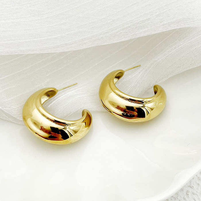 1 Pair Casual Simple Style Commute C Shape Plating Stainless Steel  Gold Plated Earrings