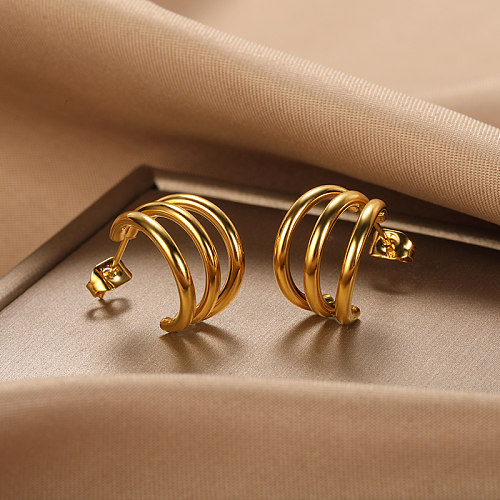 1 Pair Vintage Style Simple Style C Shape Plating Stainless Steel  18K Gold Plated Ear Studs