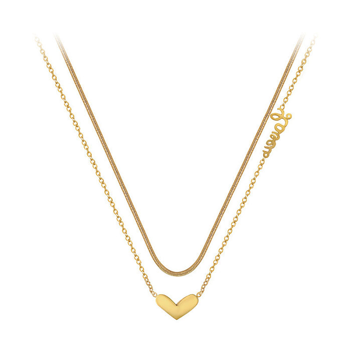 Elegant Heart Shape Stainless Steel Plating Layered Necklaces