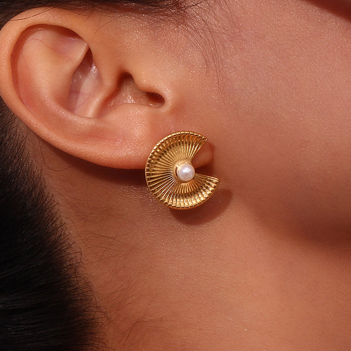 1 paire de clous d'oreilles plaqués or 18 carats, secteur de Style français, incrustation de perles en acier inoxydable