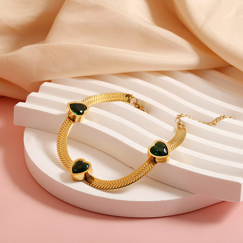 Bracelets plaqués or 18 carats, chaîne de placage en acier inoxydable en forme de cœur de style simple, vente en gros