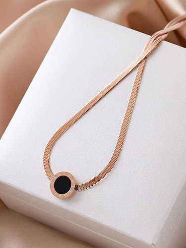 Glam Lady Shiny Roman Numeral Stainless Steel  Plating Metal Chain 18K Gold Plated Rose Gold Plated Pendant Necklace