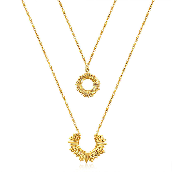 Klassische Sonnen-Edelstahl-Doppelschicht-Halsketten mit 18-Karat-Vergoldung in großen Mengen