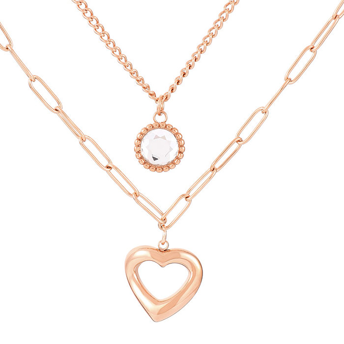 Streetwear Heart Shape Stainless Steel  Plating Inlay Glass Gold Plated Layered Necklaces
