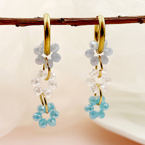 1 Pair Fairy Style Sweet Flower Plating Stainless Steel  Gold Plated Earrings