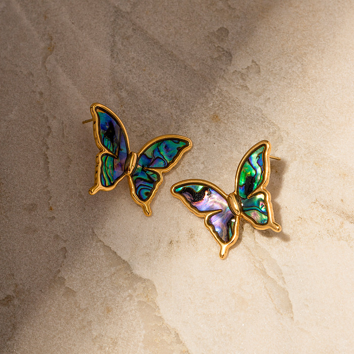 1 Pair IG Style Butterfly Plating Stainless Steel  18K Gold Plated Ear Studs
