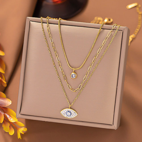 Streetwear Eye Stainless Steel Plating Inlay Zircon Layered Necklaces