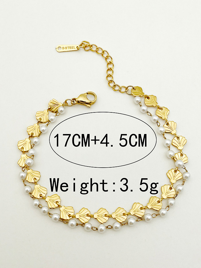 Elegant Ginkgo Leaf Stainless Steel Artificial Pearl Beaded Plating Gold Plated Bracelets
