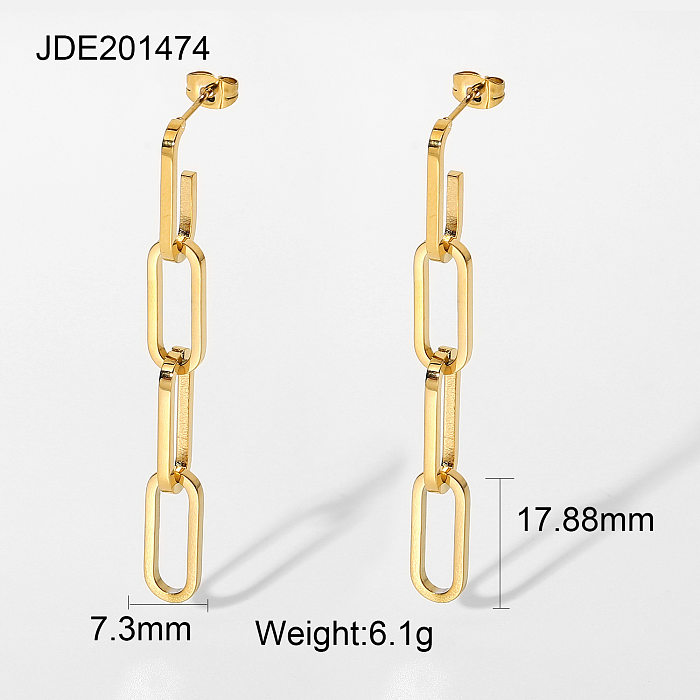 Simple Stainless Steel Earrings Long Cuban Chain Earrings 18k Gold Ladies Jewelry