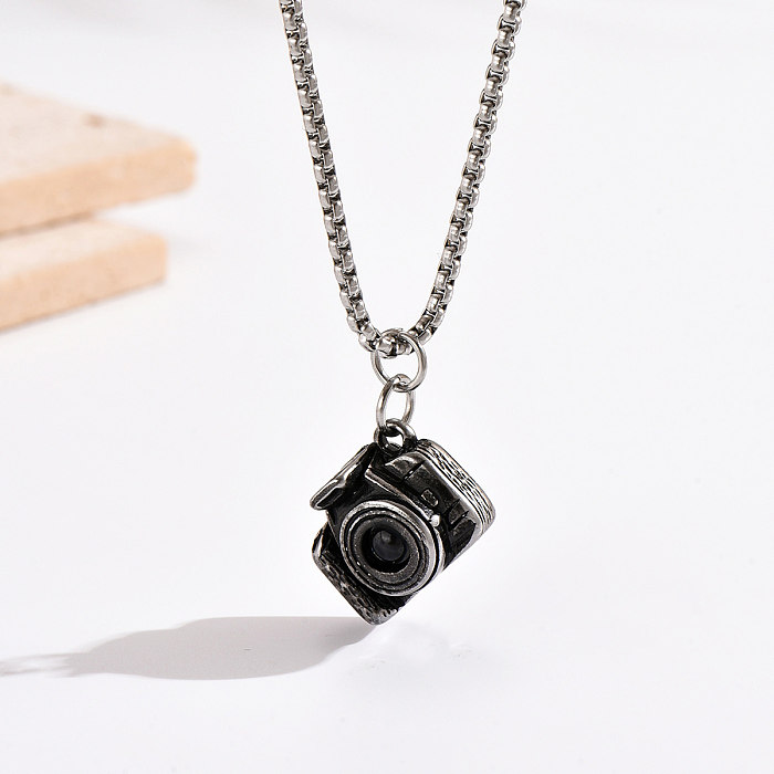 Hip-Hop Vintage Style Camera Stainless Steel  Epoxy Pendant Necklace Long Necklace