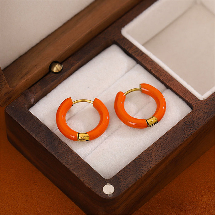 1 paire de boucles d'oreilles en acier inoxydable plaqué or 18 carats, Style Simple, cercle émaillé