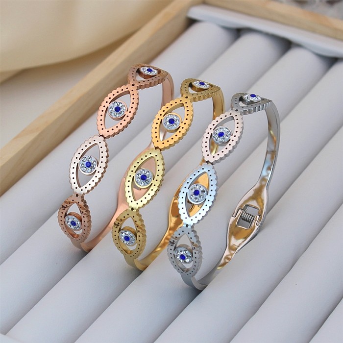 Elegant Glam Eye Stainless Steel Titanium Steel Polishing Plating Inlay Rhinestones Bangle