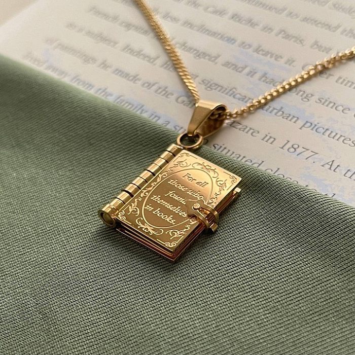 IG Style Book Stainless Steel  Plating 18K Gold Plated Pendant Necklace