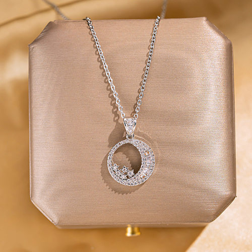 Collar con colgante de diamantes de imitación de acero inoxidable con forma de estrella y luna de estilo simple a granel