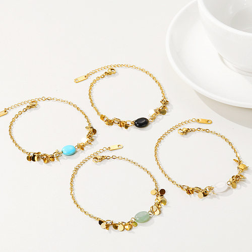 Bracelets plaqués or 18 carats en pierre naturelle ronde en acier inoxydable de style IG