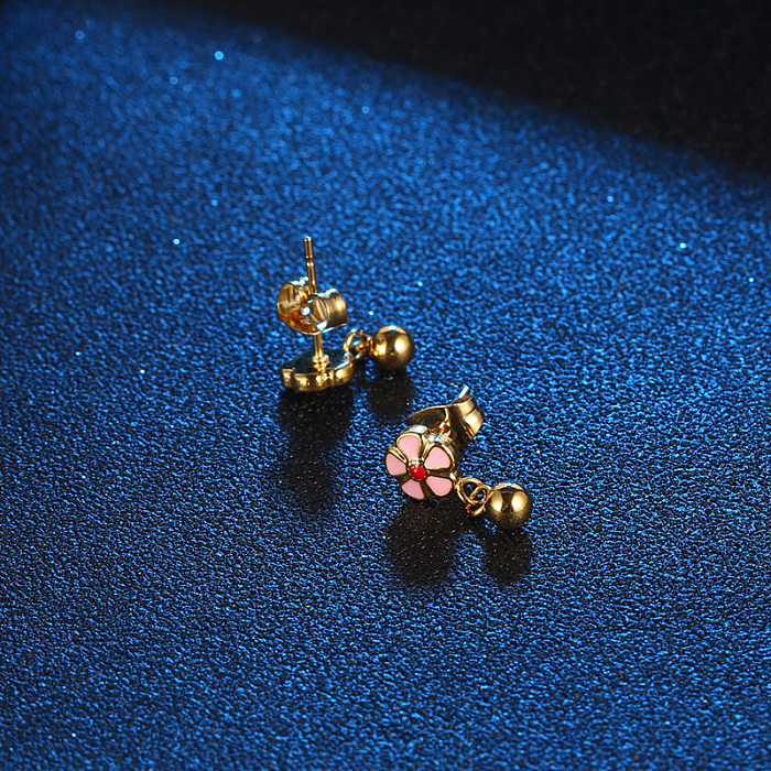 1 Piece Sweet Flower Stainless Steel Enamel Plating Drop Earrings