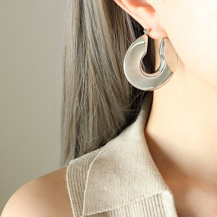 1 paire de boucles d'oreilles créoles plaquées en acier inoxydable, Style Simple, en forme de U
