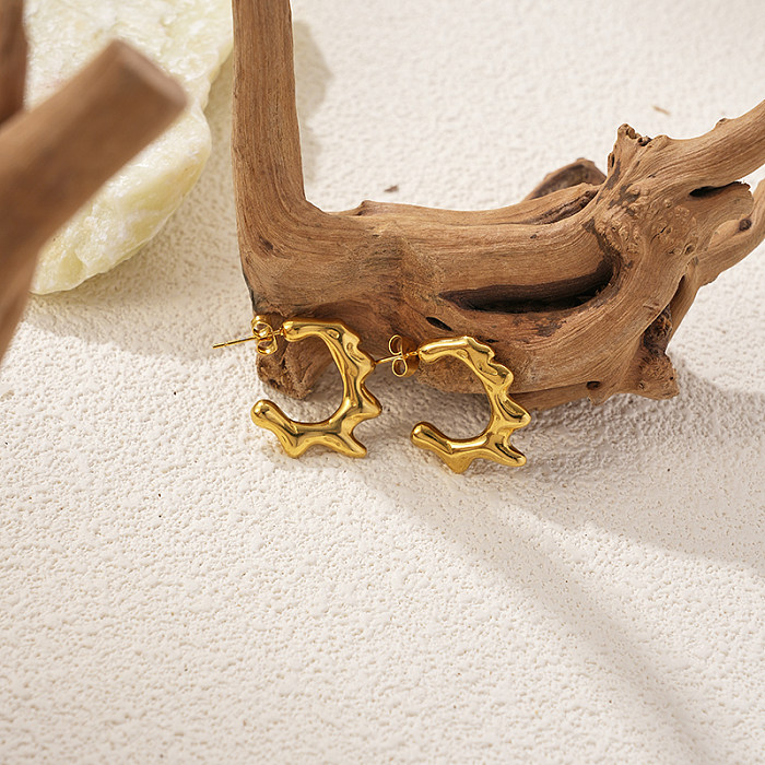 1 paire de boucles d'oreilles décontractées en acier inoxydable plaqué or, Style classique de vacances, en forme de C
