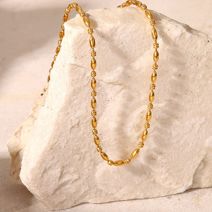 Moda simples 18K banhado a ouro oval corrente de contas colar de aço inoxidável ornamento feminino