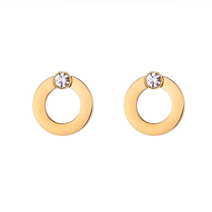 Simple Style Round Stainless Steel Plating Inlay Artificial Diamond Ear Studs 1 Pair