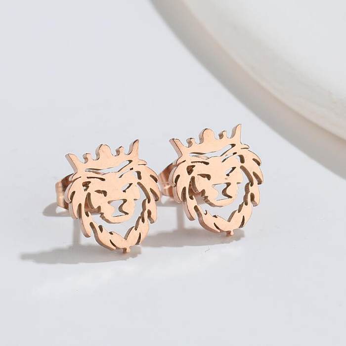 Clous d'oreilles plaqués en acier inoxydable Lion à la mode, 1 paire