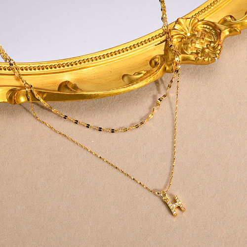 1 ensemble de colliers avec pendentif en acier inoxydable, Style Simple, lettre de vacances, incrustation de placage en acier inoxydable, colliers superposés en Zircon