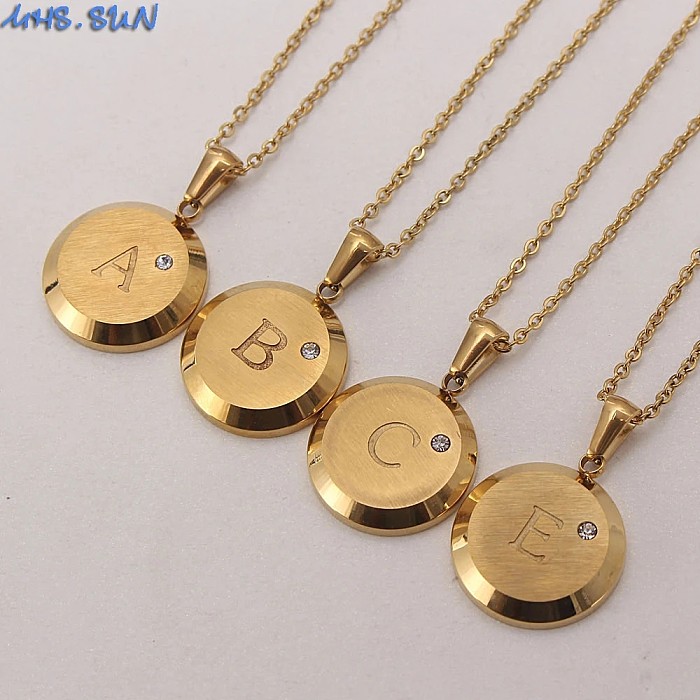 Fashion Letter Stainless Steel  Gold Plated Zircon Pendant Necklace