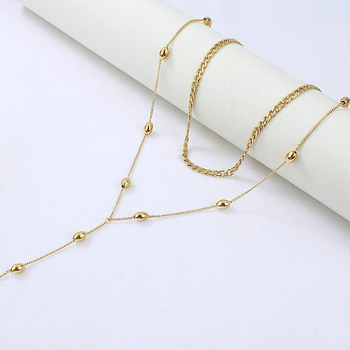 Collier Double couche de perles en acier inoxydable, en forme de Y, à la mode, vente en gros de bijoux
