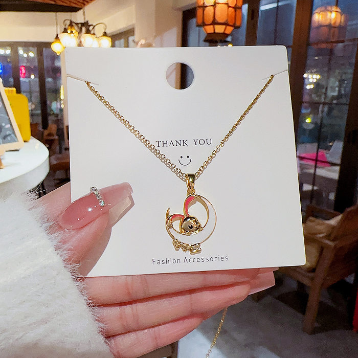 Sweet Rabbit Moon Stainless Steel 18K Gold Plated Pendant Necklace In Bulk