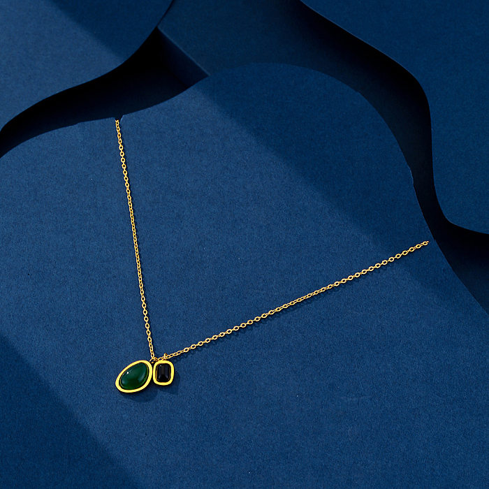 Lässiger schlichter Stil, Stern, Mond, Ahornblatt, Edelstahl-Beschichtung, ausgehöhltes Inlay, 18 Karat vergoldete Anhänger-Halskette